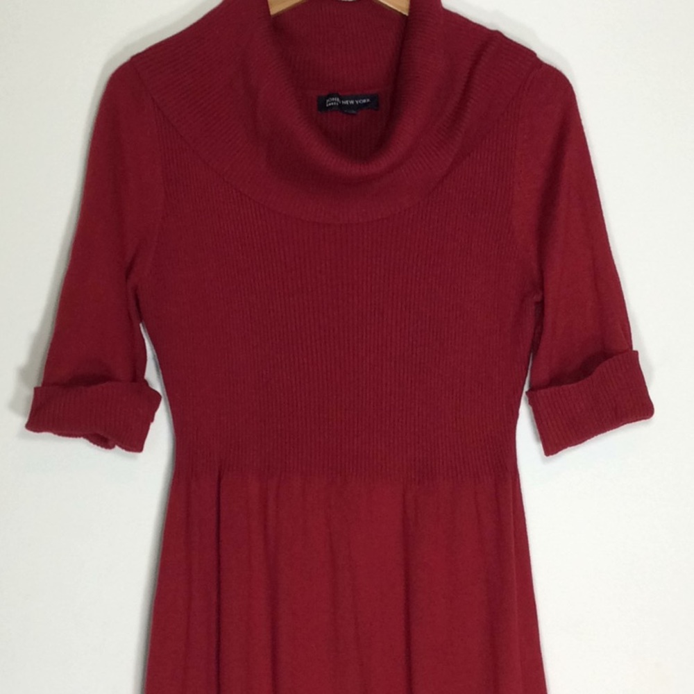 Jones New York Ribbed Top Cowl Neck Sweater Dress